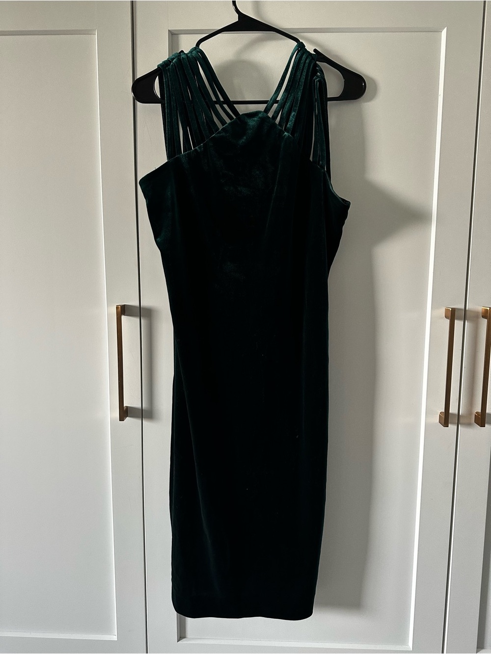 Nicole Miller Deep Green Velvet Strappy Midi Dress - Picture 2 of 4